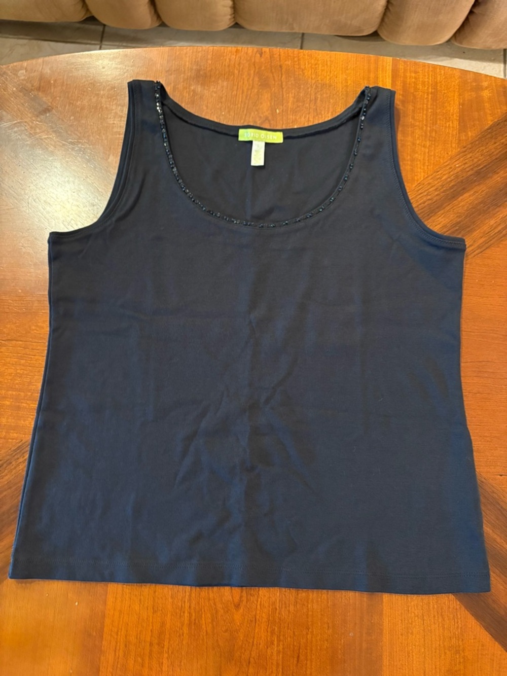 Sigrid Olsen Women’s Black Beaded Scoop Neck Tank